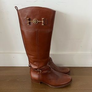 Tory Burch Nadine Brown Riding Boots with Chunky Heel
